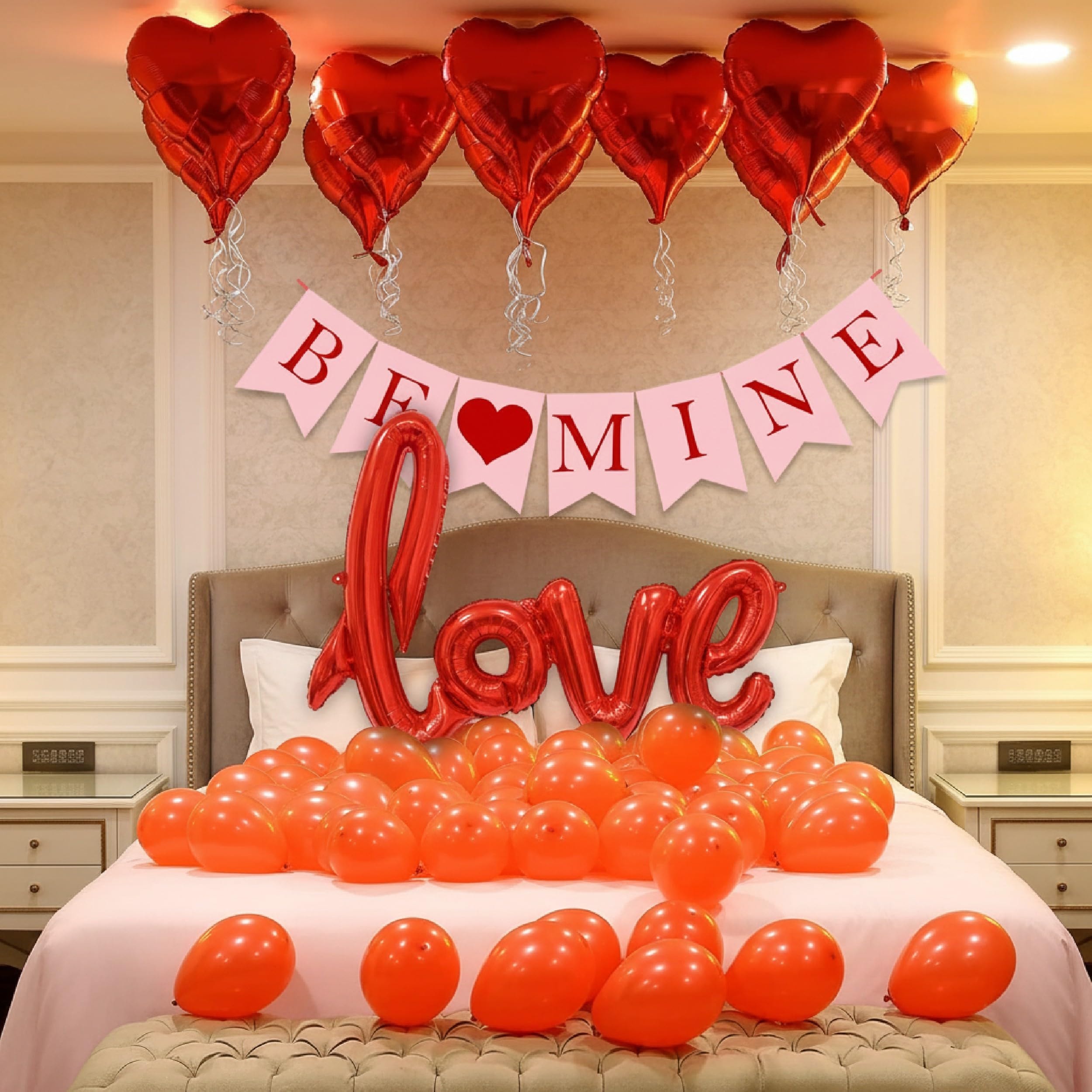 Balloonistics 33 Pcs Valentine's Day Decoration Kit – Romantic Red & Gold Love Set with Foil Balloons, Heart Balloons & Ribbon for Anniversary & Bedroom Decor