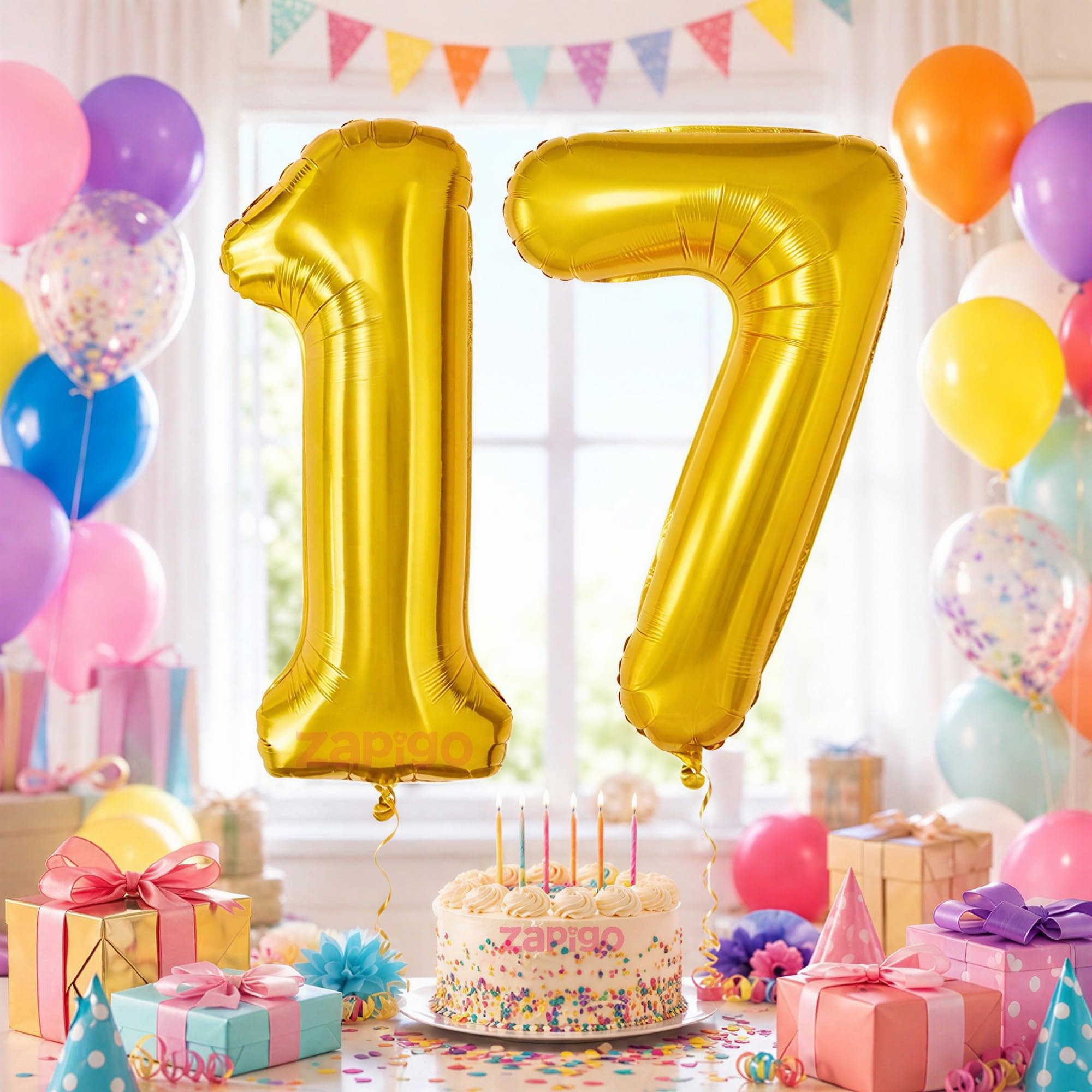 Balloonisctics Gold Balloon Number for Party Decoration Choose Numbers Make Your Own Custom Numbers for Party with 16 inch Golden Color Foil Numbers (Number 17)