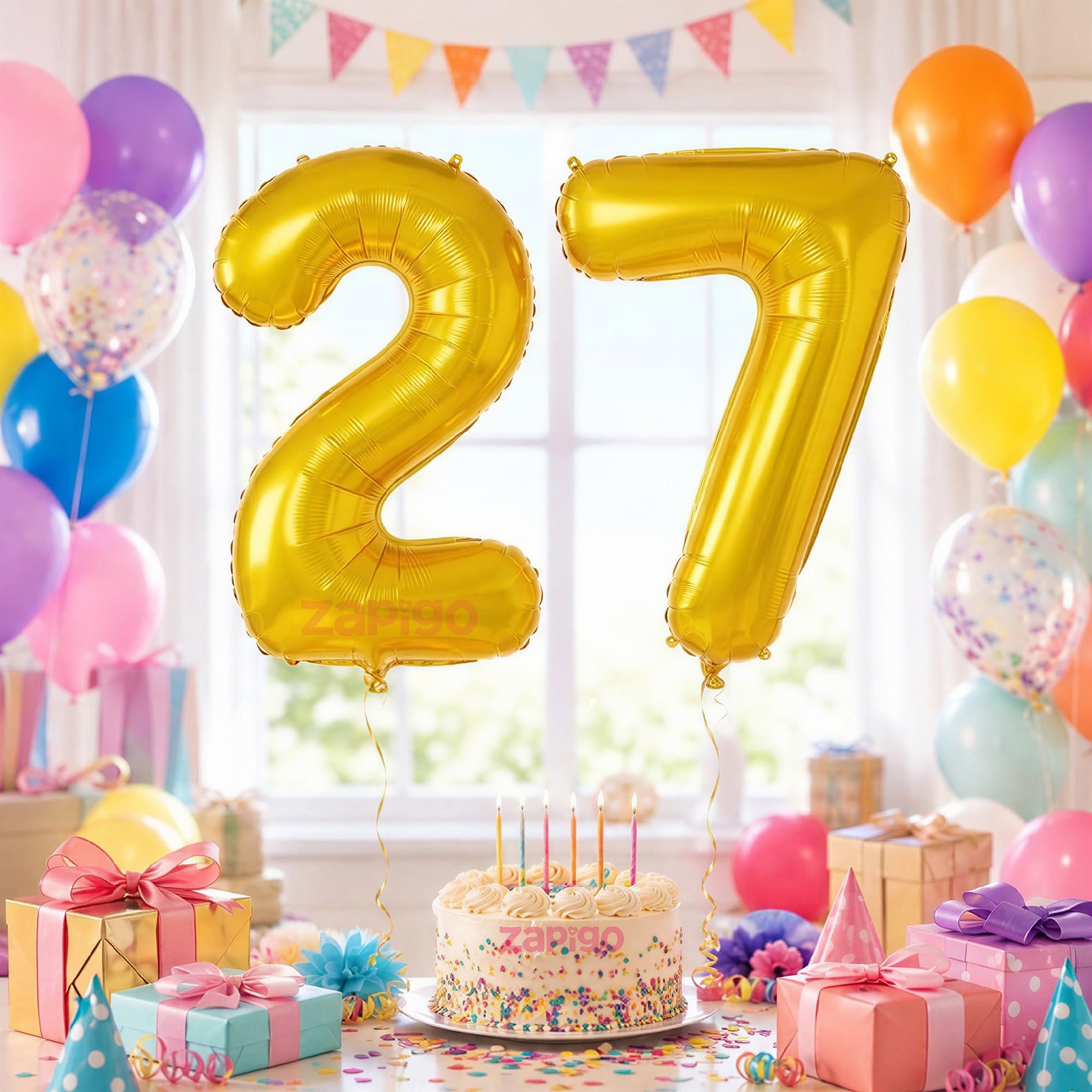 Balloonisctics Gold Balloon Number for Party Decoration Choose Numbers Make Your Own Custom Numbers for Party with 16 inch Golden Color Foil Numbers (Number 27)
