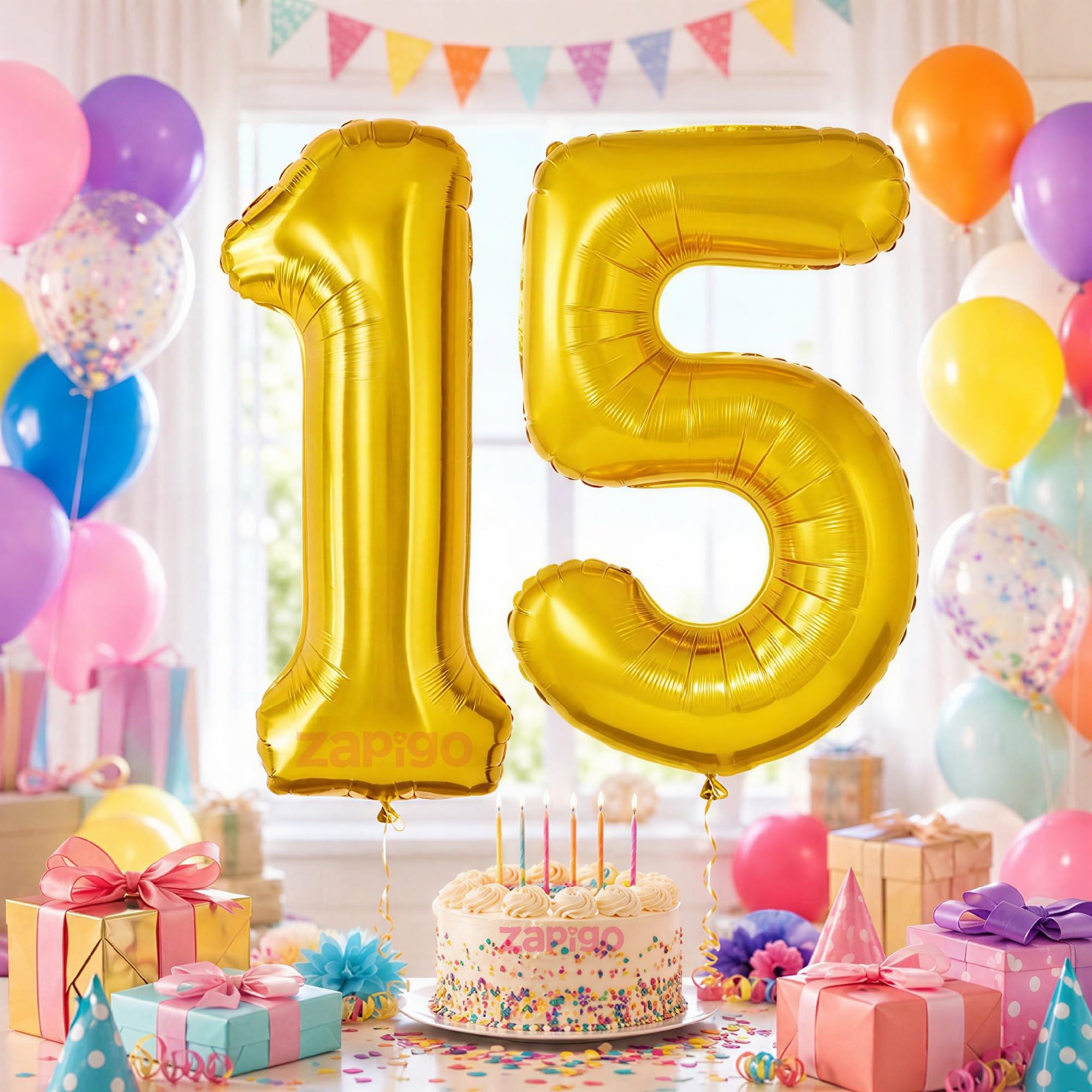 Balloonisctics Gold Balloon Number for Party Decoration Choose Numbers Make Your Own Custom Numbers for Party with 16 inch Golden Color Foil Numbers (Number 15)