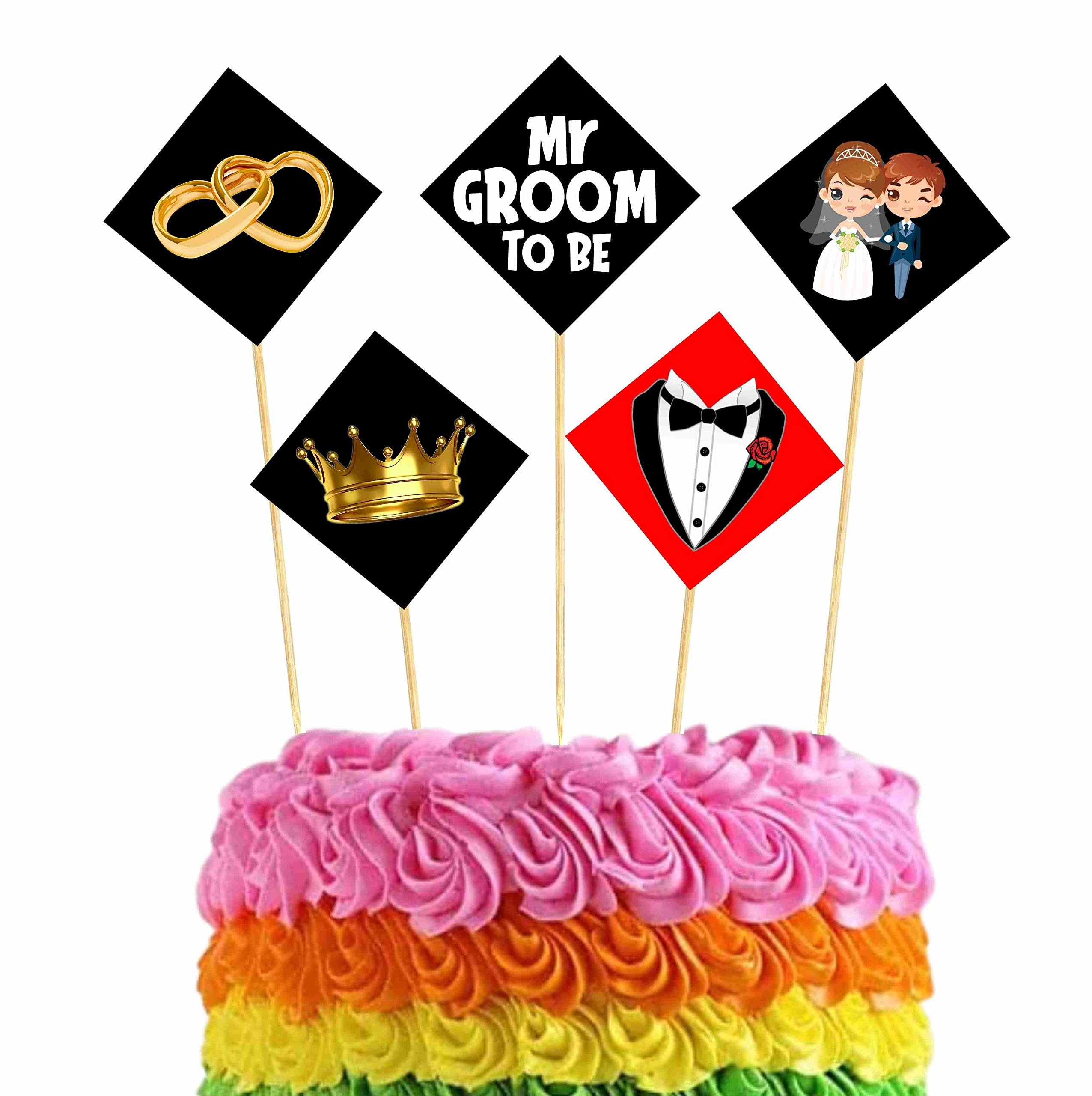 Balloonistics Groom’s Crew Cake Toppers - Pack of 10 Bachelor Party & Engagement Cake Decorations - Premium Cardstock Tuxedo, Moustache & Beer Theme Figures on Bamboo Sticks, Dapper Party Backdrop (Cake Topper - Pack of 10)