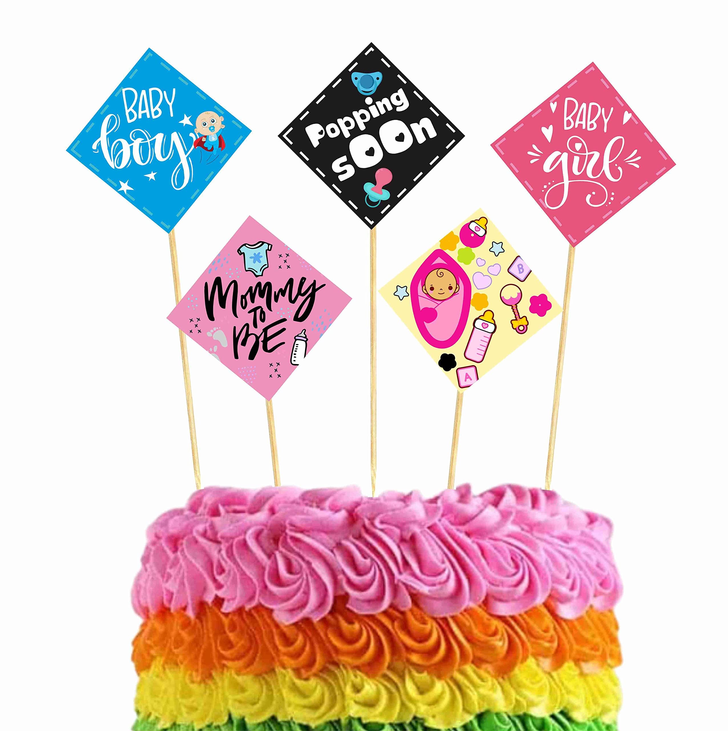 Balloonistics "Mom to Be" Theme Cake Topper Premium Cardstock Baby Shower Toppers Elegant Dessert Decor with Natural Bamboo Sticks (Cake Topper - Pack of 10)