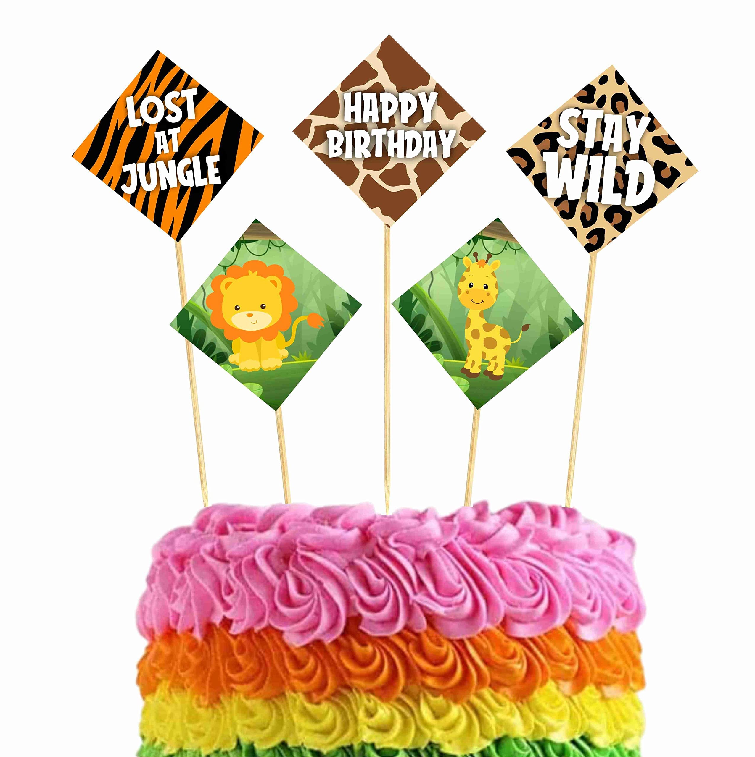 Balloonistics African Safari Cake Toppers with Bamboo Sticks African Jungle Animal Theme Birthday Cake Decorations Premium Cardstock Zoo Party Supplies for Kids (Cake Topper - Pack of 10)