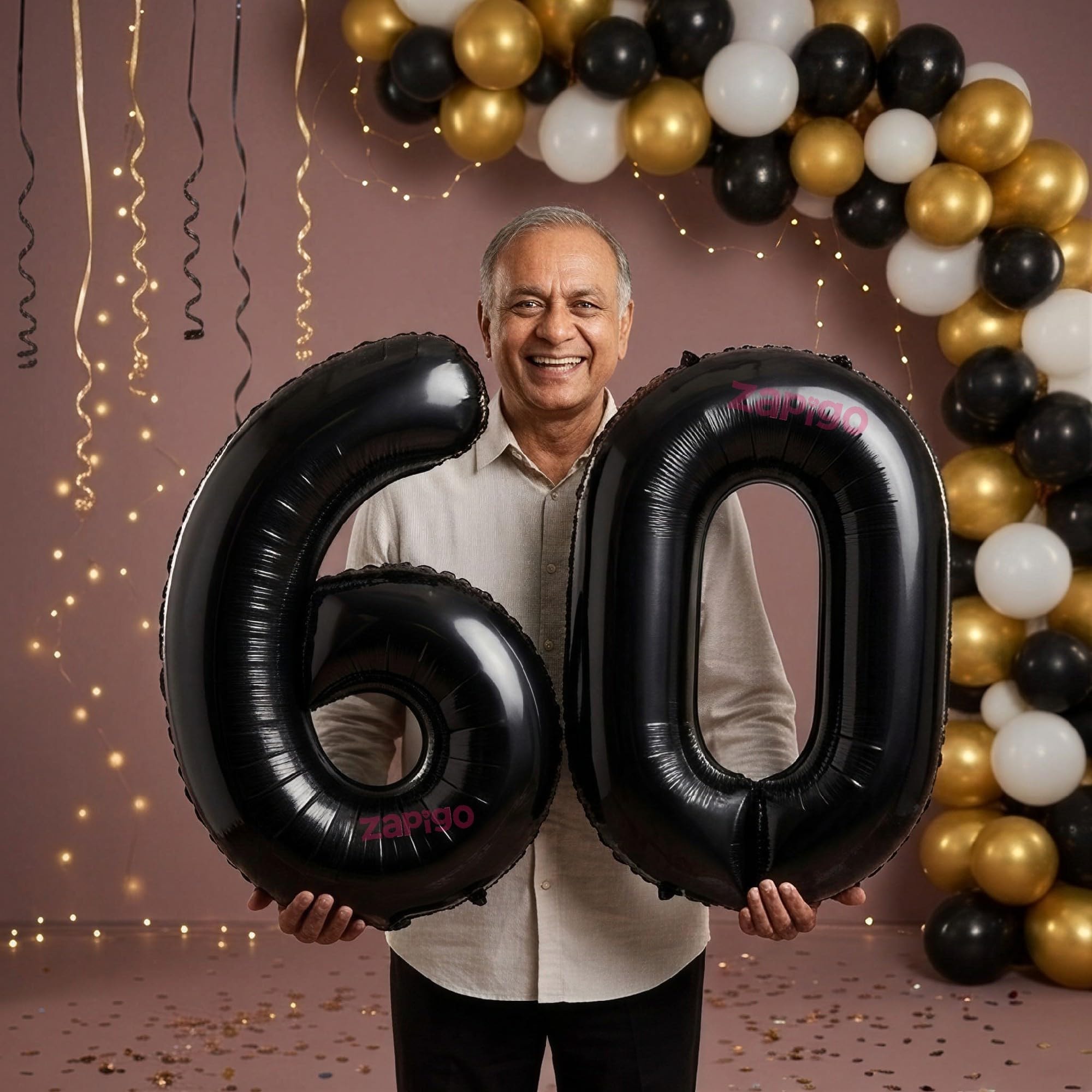 Balloonistics Black 40-Inch Foil Number 60 Balloon - Helium or Air Fill for 60th Birthday, Anniversary, Retirement Party Decoration, Photo Booth Backdrop