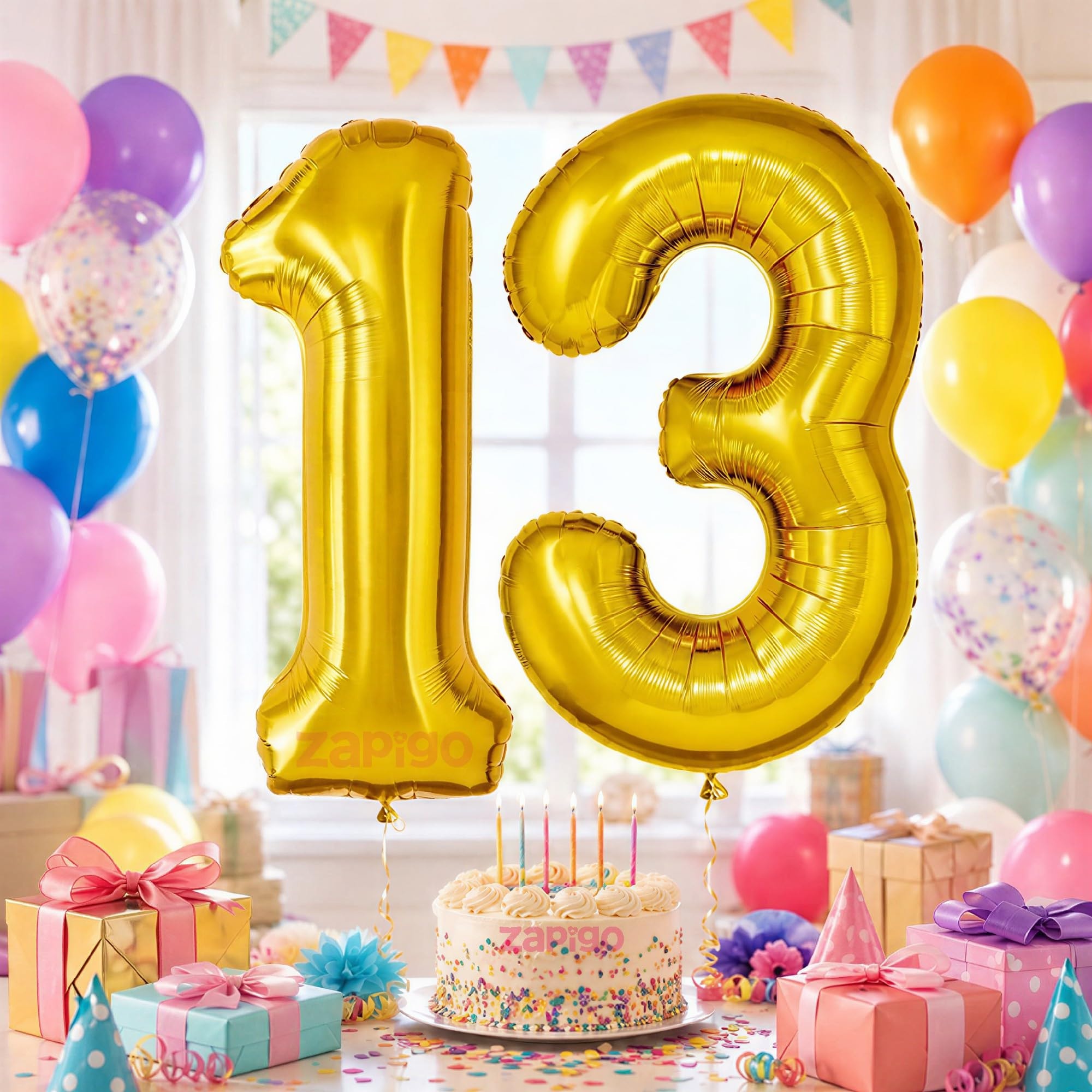 Balloonisctics Gold Balloon Number for Party Decoration Choose Numbers Make Your Own Custom Numbers for Party with 16 inch Golden Color Foil Numbers (Number 13)