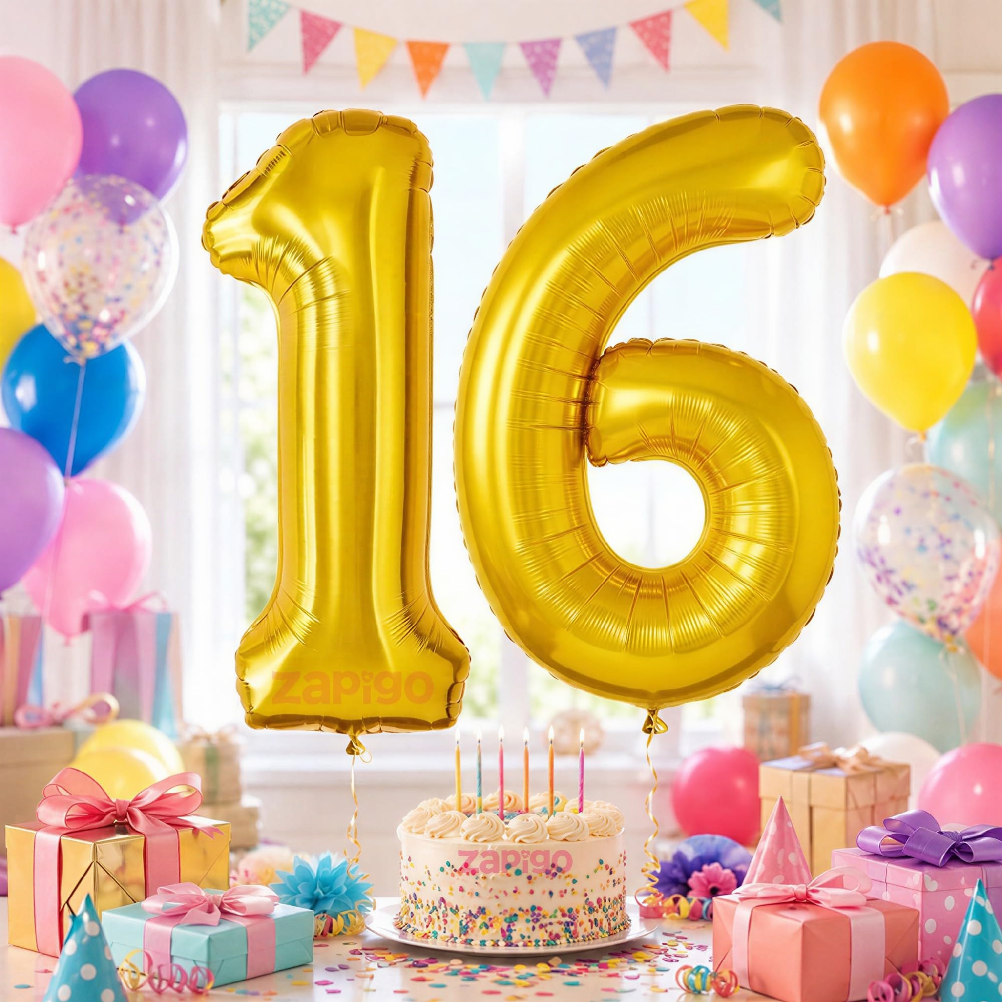 Balloonisctics Gold Balloon Number for Party Decoration Choose Numbers Make Your Own Custom Numbers for Party with 16 inch Golden Color Foil Numbers (Number 16)