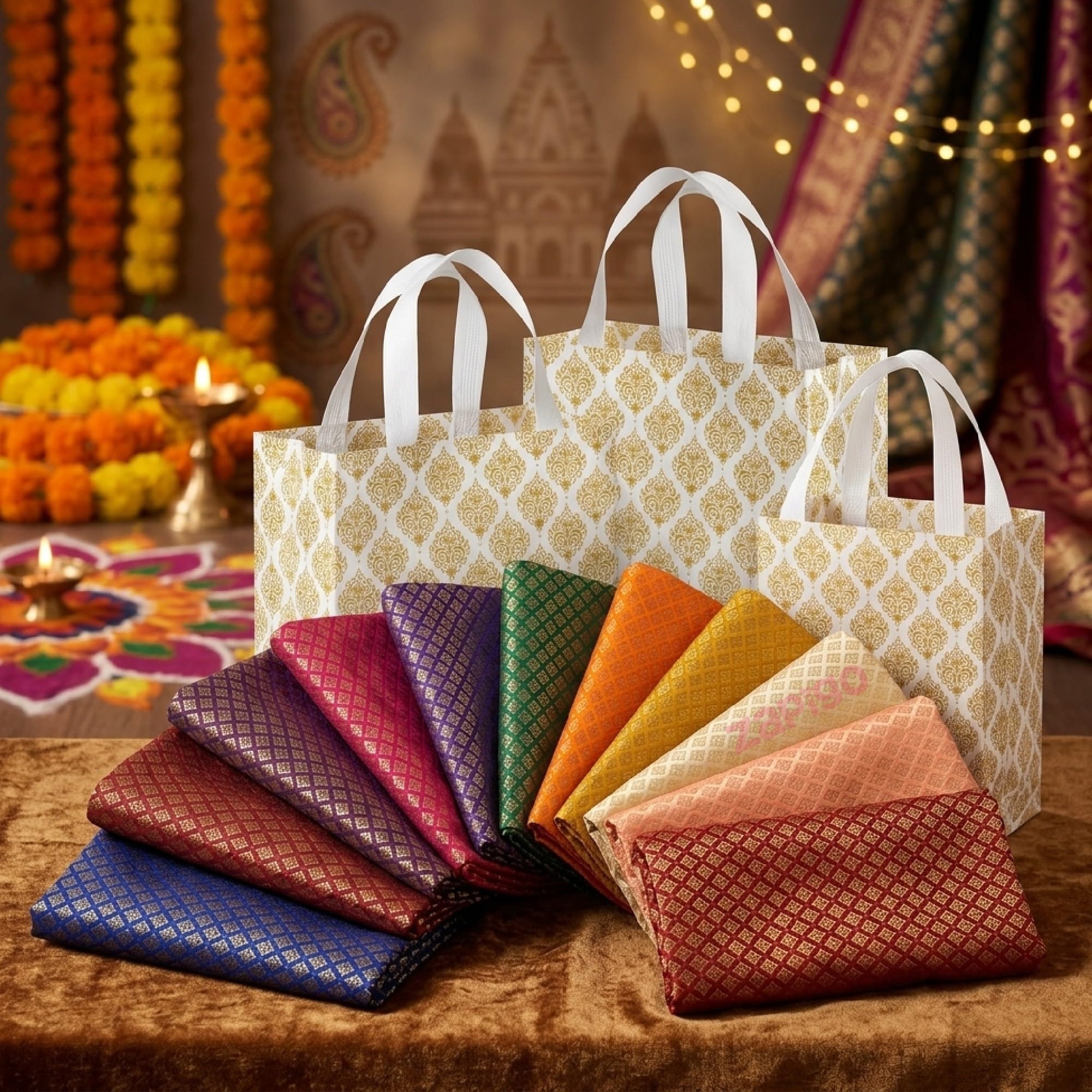 Habba Blouse Piece with Laminated Gift Bag, Silk Blend Fabric in Assorted Colours, Traditional Haldi Kumkum Return Gift for Diwali, Navratri, Wedding, Housewarming & Festivals - Pack of 5