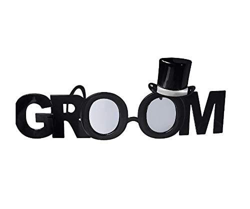 Balloonistics Groom Novelty Eyeglasses – Black Plastic Fun Party Glasses for Groom, Bachelor Party, Wedding Photobooth & Fancy Dress Props