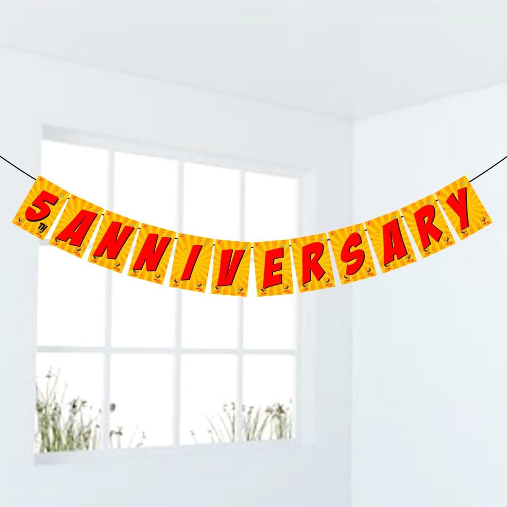 Balloonistics 5th Anniversary Banner Multicolor Cardstock Party Decorations for Party Includes Ribbon Backdrop Decor (Anniversary Banner)