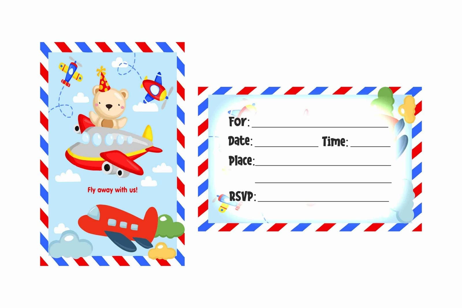 Aeroplane Theme Happy Birthday Banner Aviation Party Decorations - Multicolor Kids Birthday Backdrop Bunting with Hanging Ribbon - Pilot & Sky Adventure Party Supplies (Invitation Cards - Pack of 10)