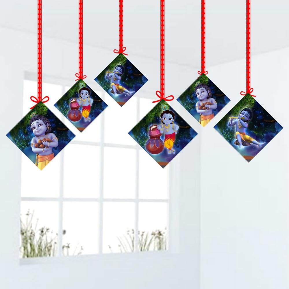 Balloonistics Krishna Theme Birthday Hangings Double-Sided Printed Cardstock Wall & Ceiling Decorations Multicolor Backdrop for Kids Birthdays (Hangings - Pack of 12)