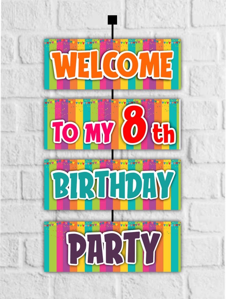Balloonistics "I Am Eight" 8th Birthday Welcome Board 2.3 Feet Cardstock for Indoor & Outdoor Multicolor Party Decoration Backdrop with Ribbon (Welcome Outdoor Board)