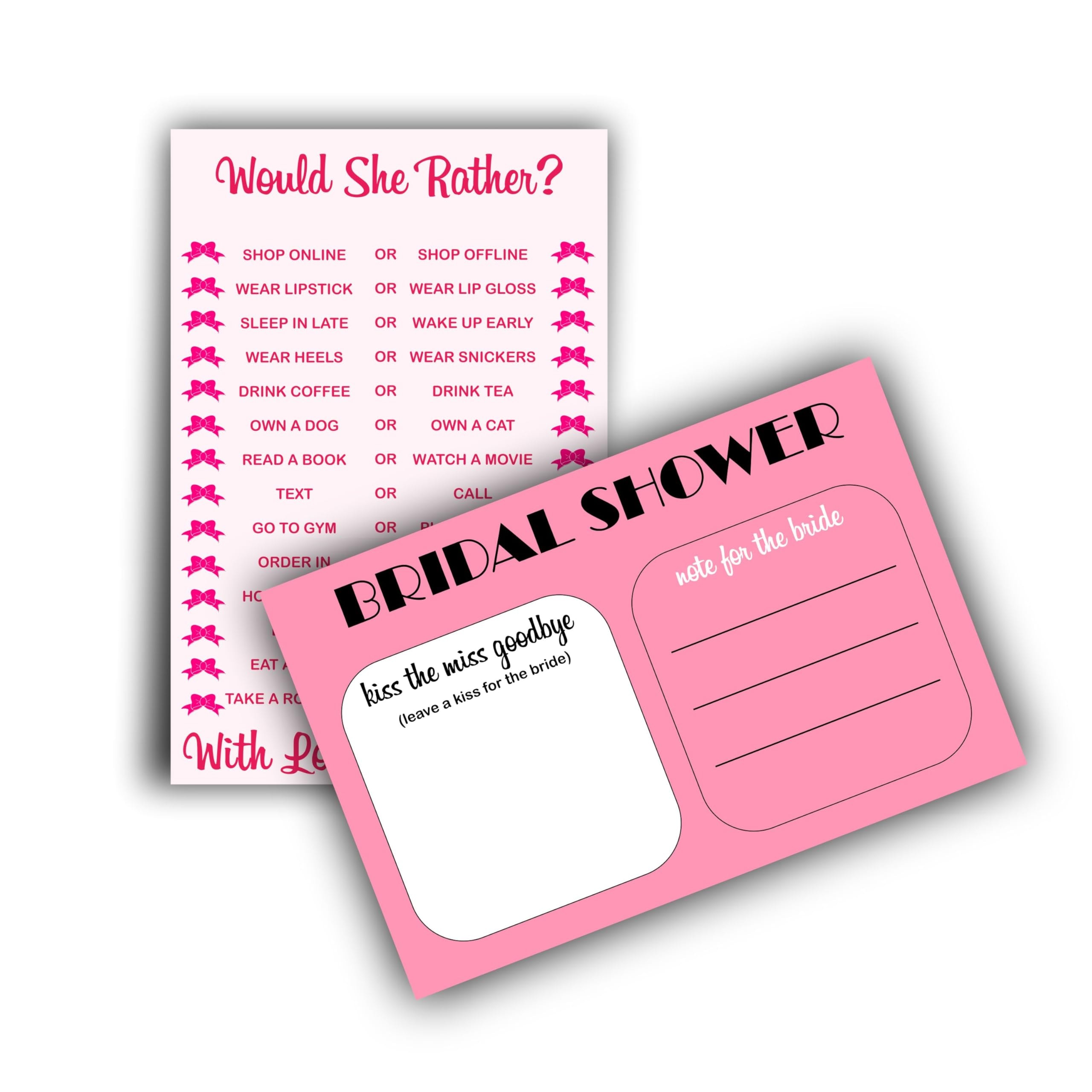 Balloonistics 2-in-1 Bridal Shower Game Cards – Pack of 10 Double-Sided Cards – “Kiss the Miss Goodbye” & “Would She Rather?” – Premium 6x4 Inch Cardstock Bachelorette & Hens Party Supplies