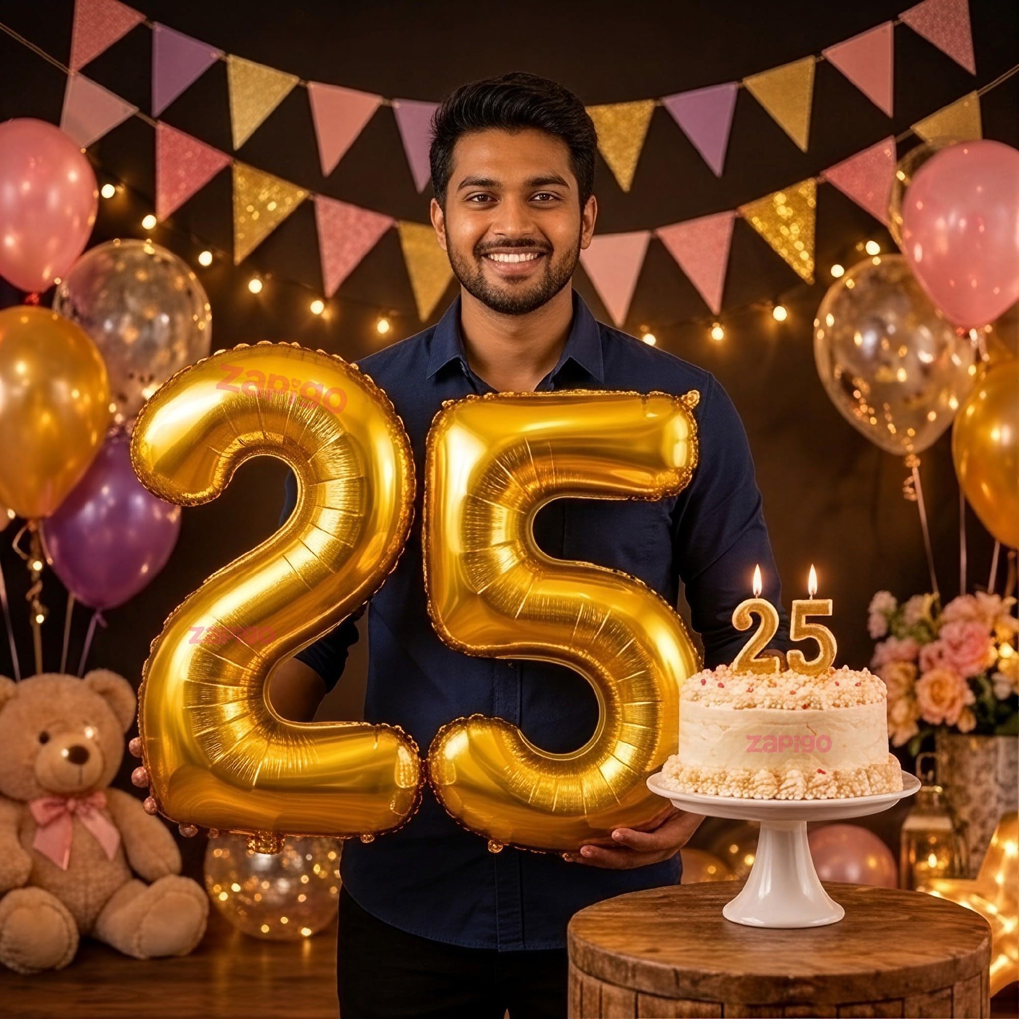 Balloonistics Gold 40-Inch Foil Number 25 Balloon with Matching Number Candle - Combo Set for 25th Birthday, Anniversary, Party Decoration, Photo Booth Backdrop