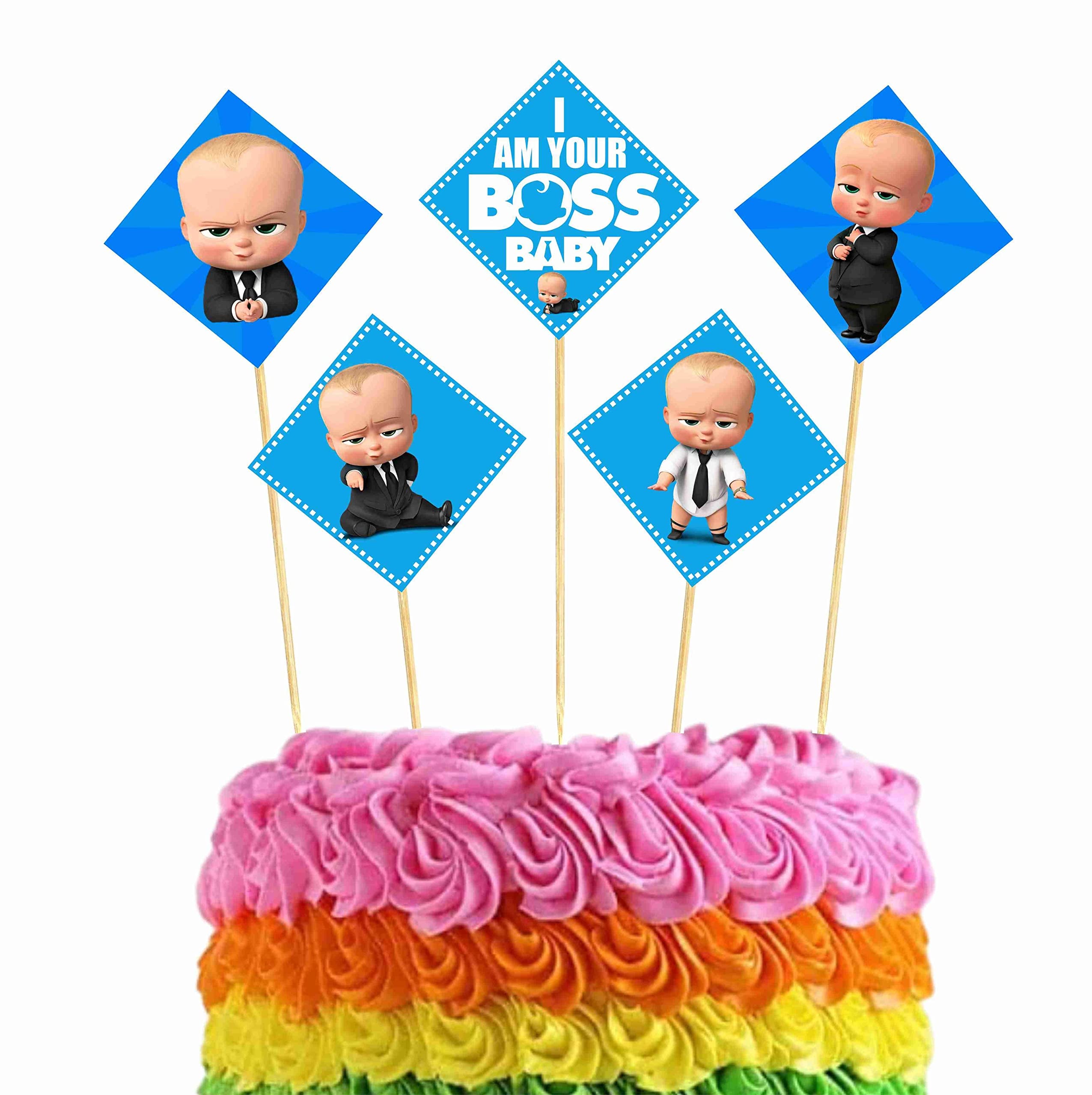 Balloonistics Baby Boss Theme Cake Topper Premium Cardstock with Bamboo Sticks Birthday Party Decorations for Birthday (Cake Topper - Pack of 10)