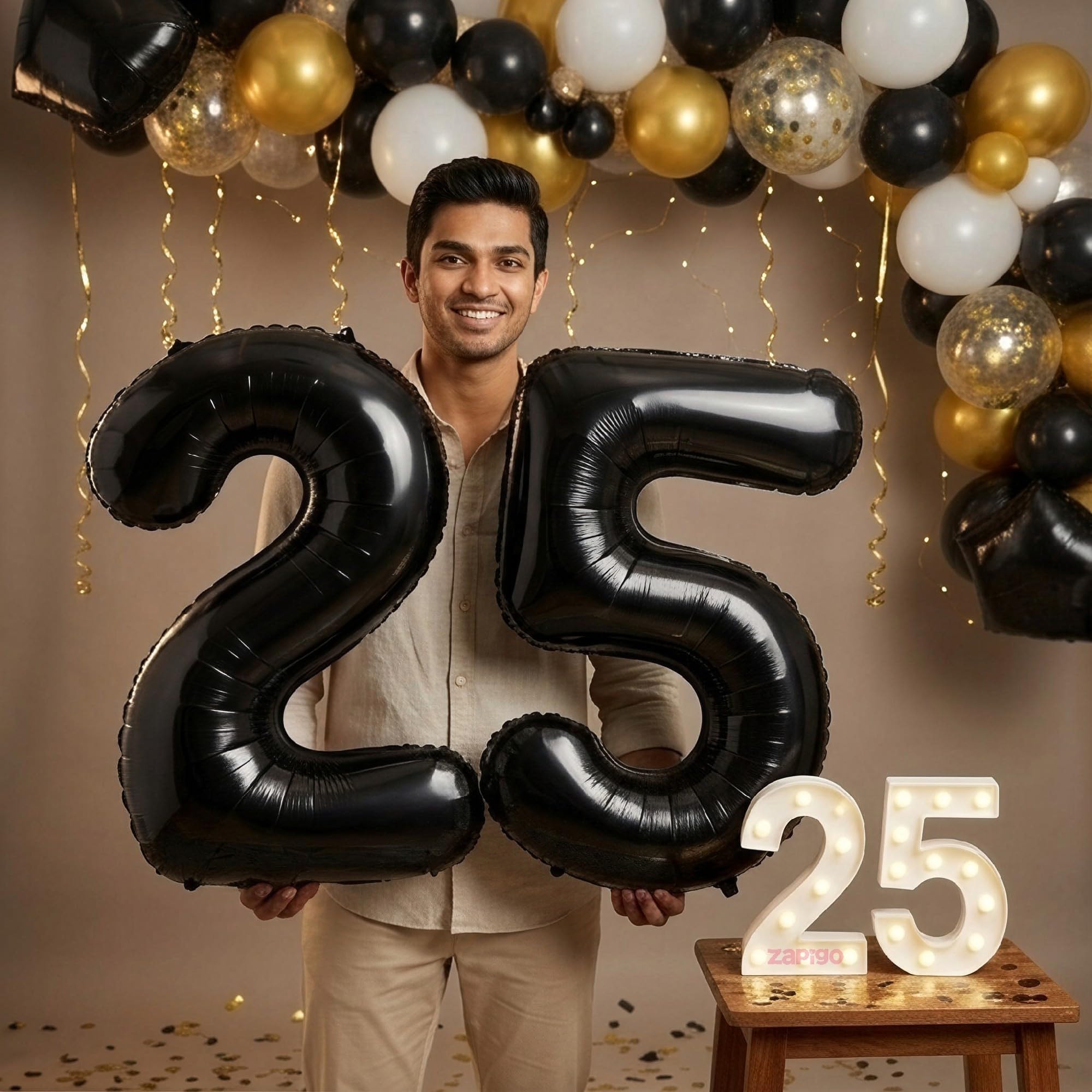 Balloonistics Black 40-Inch Foil Number 25 Balloon with Matching LED Marquee Light - Combo Set for 25th Birthday, Anniversary, Party Decoration, Photo Booth Backdrop