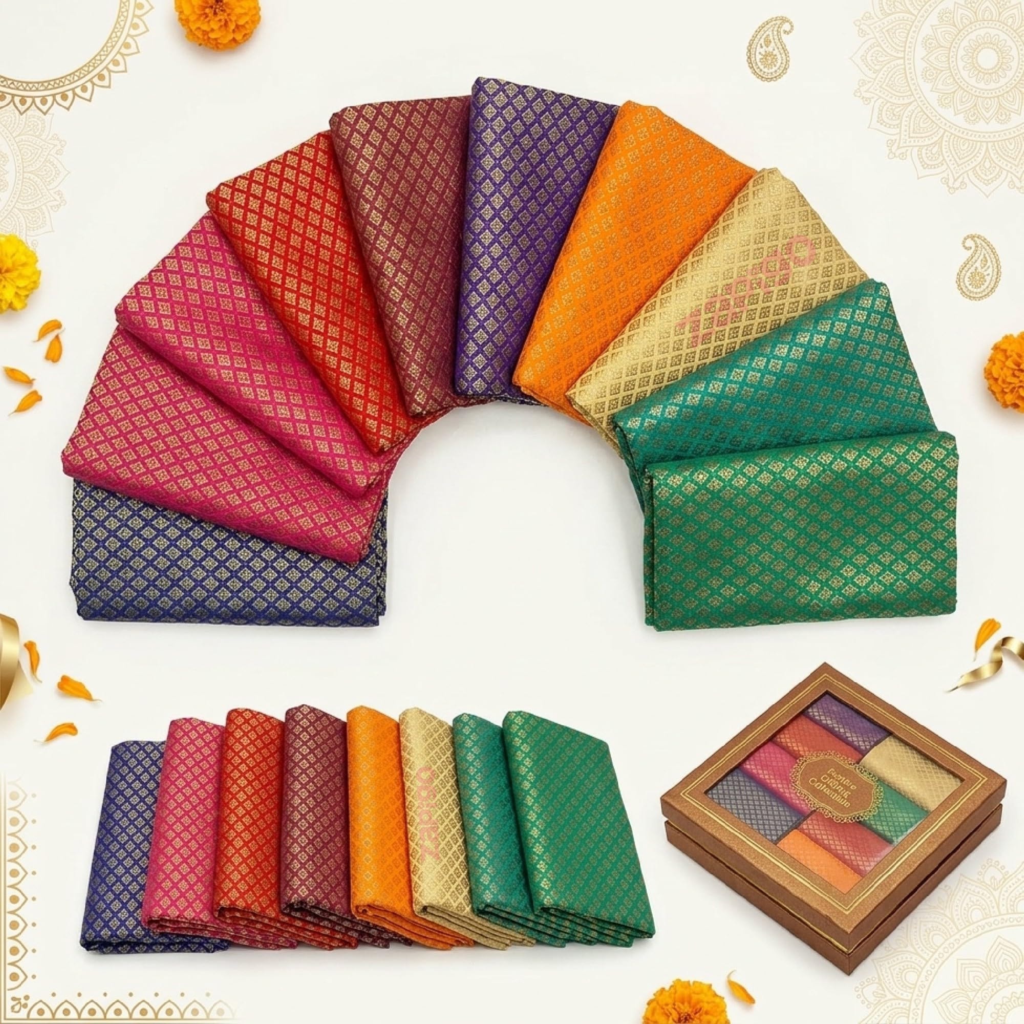 Habba Blouse Piece Set for Women, Silk Blend Free Size Blouse Material, Assorted Colours, Traditional Return Gift for Haldi Kumkum, Pooja, Navratri, Varalakshmi Vratham, Wedding & Indian - Pack of 10