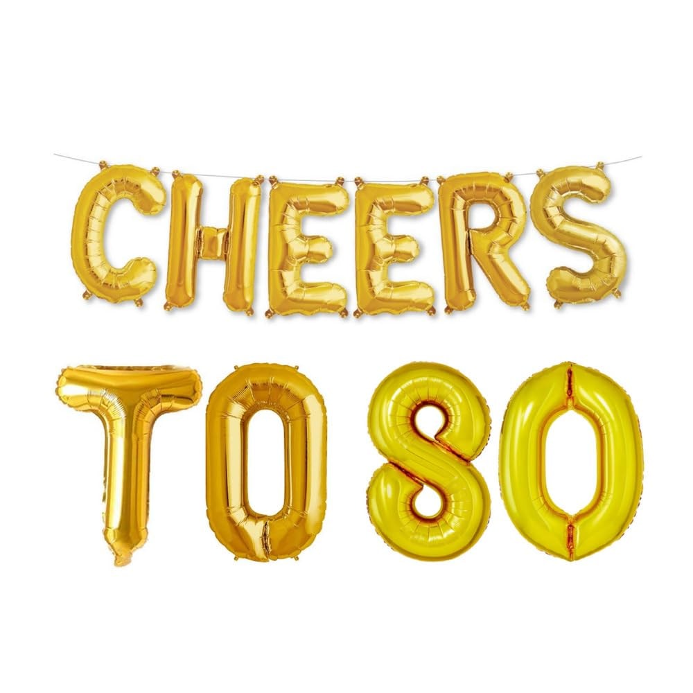 Balloonistics 'Cheers to 80' Gold Foil Balloon Combo – Number 80 Balloon for 80th Birthday & Anniversary Decoration