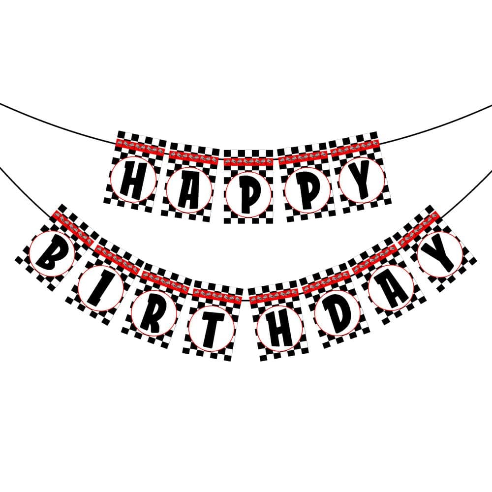 Balloonistics Racing Theme Happy Birthday Banner Checkered Flag Party Decorations Premium Cardstock Birthday Backdrop for Kids (Happy Birthday Banner)