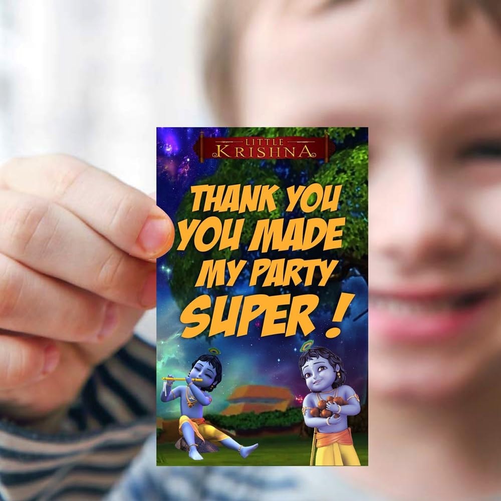 Balloonistics Little Krishna Theme Thank You Cards – Premium Cardstock Return Gift Tags for Kids’ Janmashtami & Krishna Birthday Party Favours (Pack of 20)
