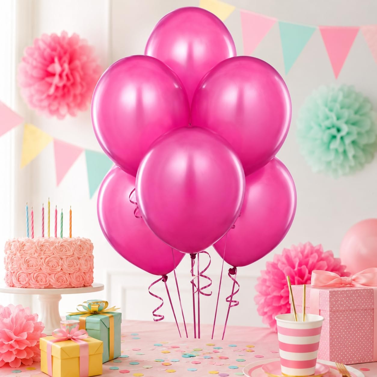 Balloonistics 10 Inch HD Metallic Shiny Balloons for Birthday Decoration, Decoration for Weddings, Engagement, Baby Shower, 1st Birthday, Anniversary, Birthday Party (Pack Of 50) (Pink)