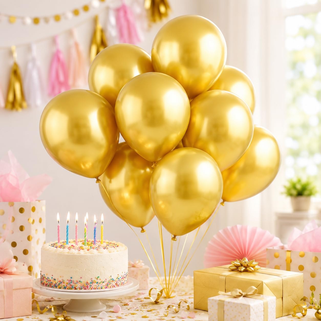 Balloonistics 50-Pack Metallic Gold Shiny Latex Balloons – HD Gold Balloons for Birthday, Wedding, Anniversary, Diwali & Festive Party Decoration