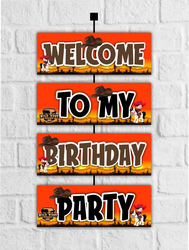 Balloonistics Cowboy Happy Birthday Welcome Board - 2.3ft Large Western Theme Entryway Sign - Premium Cardstock "Howdy Partners" Wild West Banner with Ribbons for Indoor & Outdoor Covered Use, Rustic Rodeo Party Supplies (Welcome Outdoor Board)