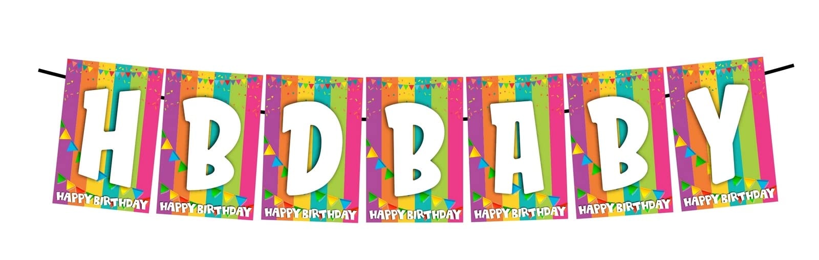 Balloonistic Colorful HBD Baby Birthday Banner - Rainbow Stripe & Bunting Cardstock Bunting - Vibrant & Toddler Party Decorations, "Happy Birthday Baby" Backdrop