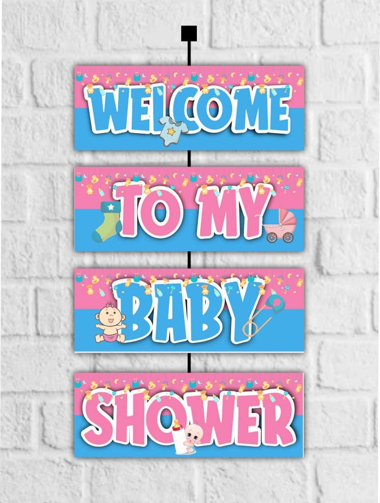Balloonistics Baby Shower Welcome Board - Large 2.3 Feet Cardstock Entrance Sign for Indoor & Outdoor Use - for Boys & Girls, Soft Pastel Theme Party Decorations - Includes Hanging Ribbons - Elegant Baby Celebration Decor. (Welcome Outdoor Board)