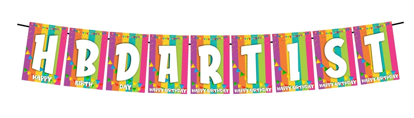 Balloonistics Artist Theme Happy Birthday Banner - Colorful Masterpiece Cardstock Bunting - Painter, Art Studio & Creative Canvas Party Decorations, "Arty Party" Backdrop
