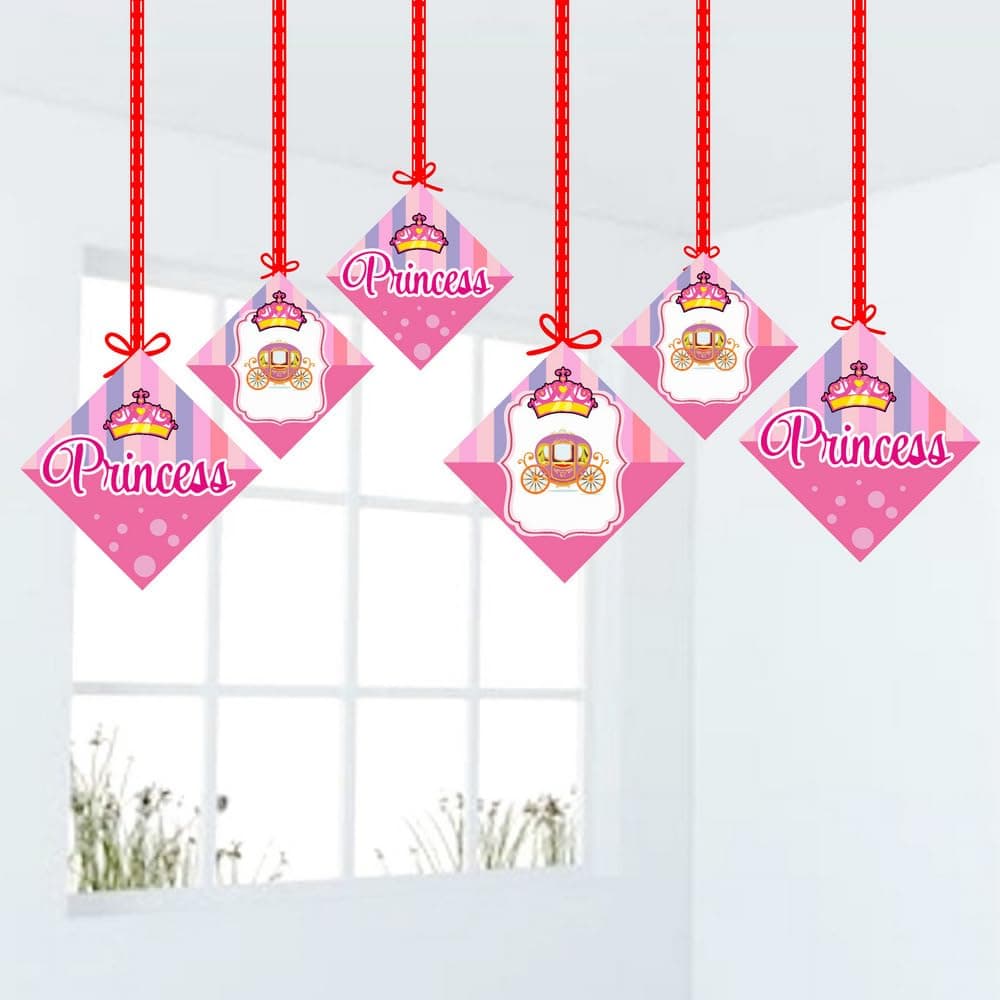 Balloonistics Princess Theme Hanging Decorations Double-Sided Cardstock Party Room Decor Birthday Backdrop for Girls (Hangings - Pack of 12)