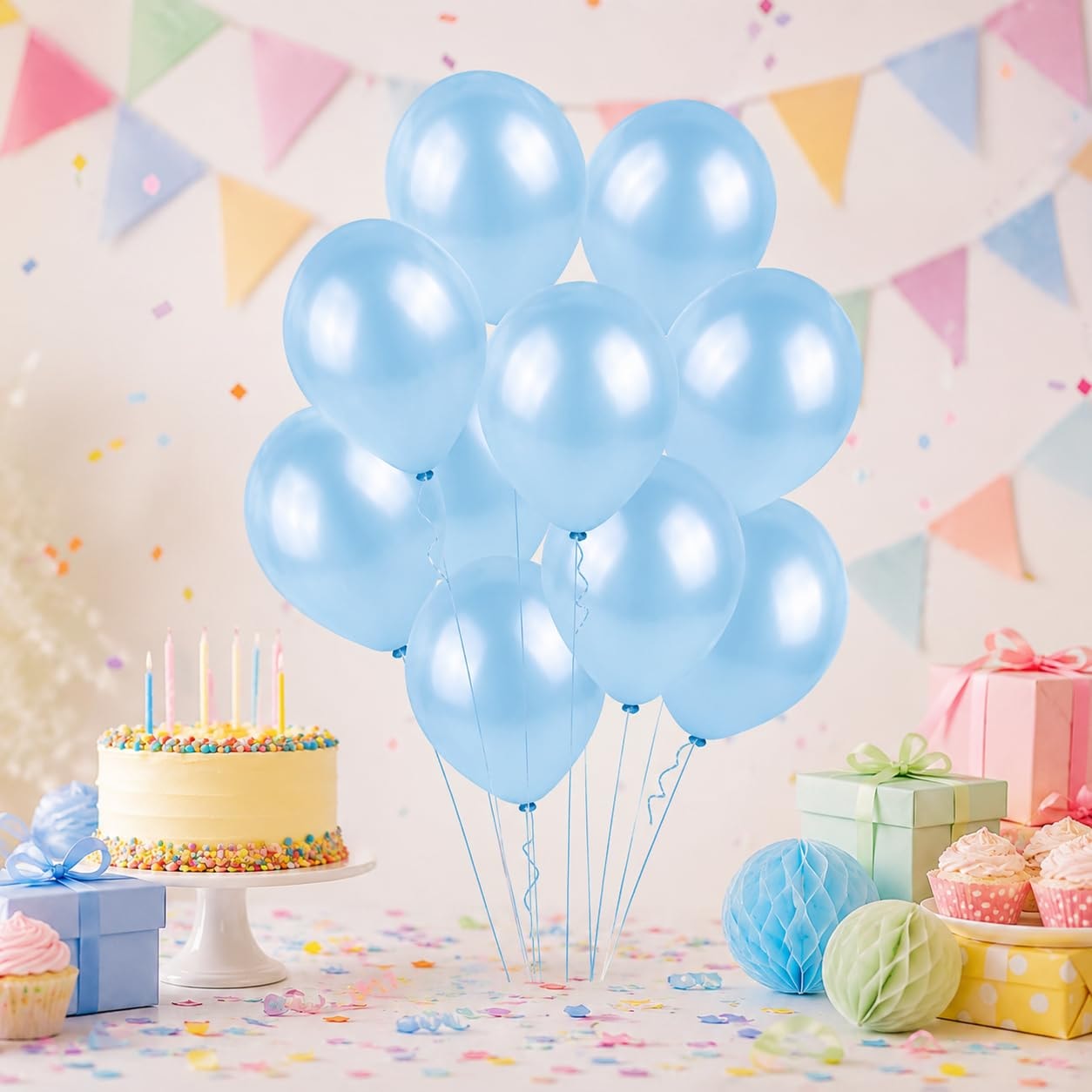 Balloonistics 25-Pack Light Blue Latex Balloons – Solid Colour Balloons for Baby Shower, Boys Birthday, Winter Wonderland Theme & Pastel Party Decoration