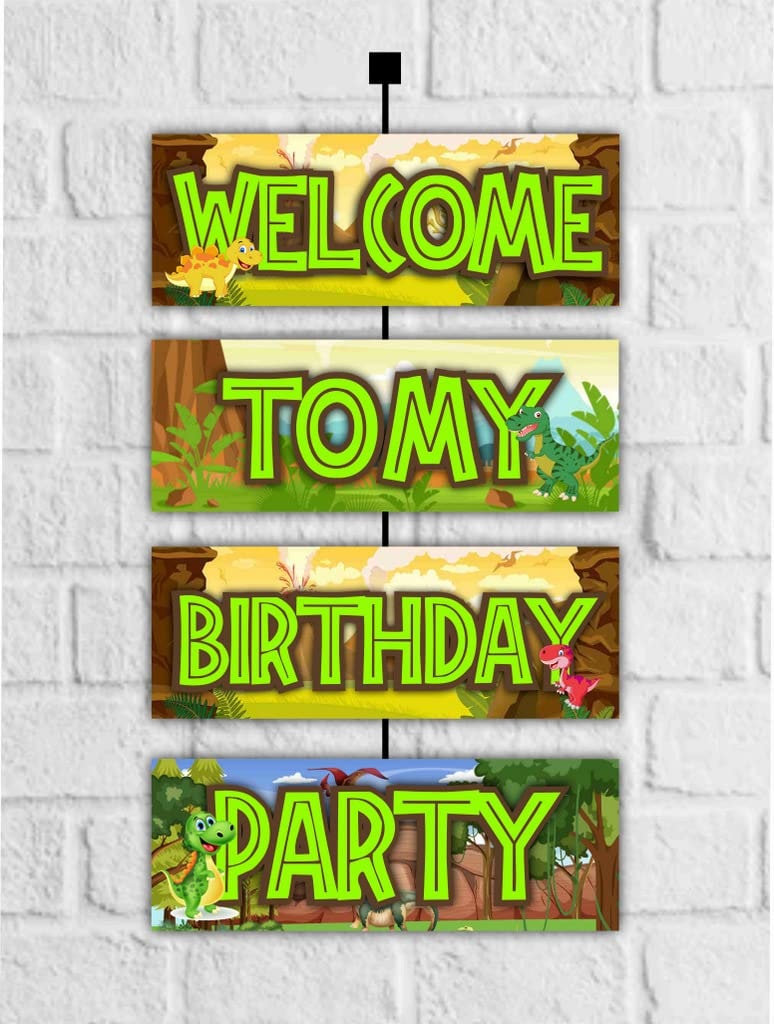Balloonistics Dinosaur Theme Welcome Board 2.3 Feet Large Premium Cardstock Dino Theme Party Entrance Sign for Outdoor & Indoor Decor Welcome Banner with Ribbon (Welcome Outdoor Board)