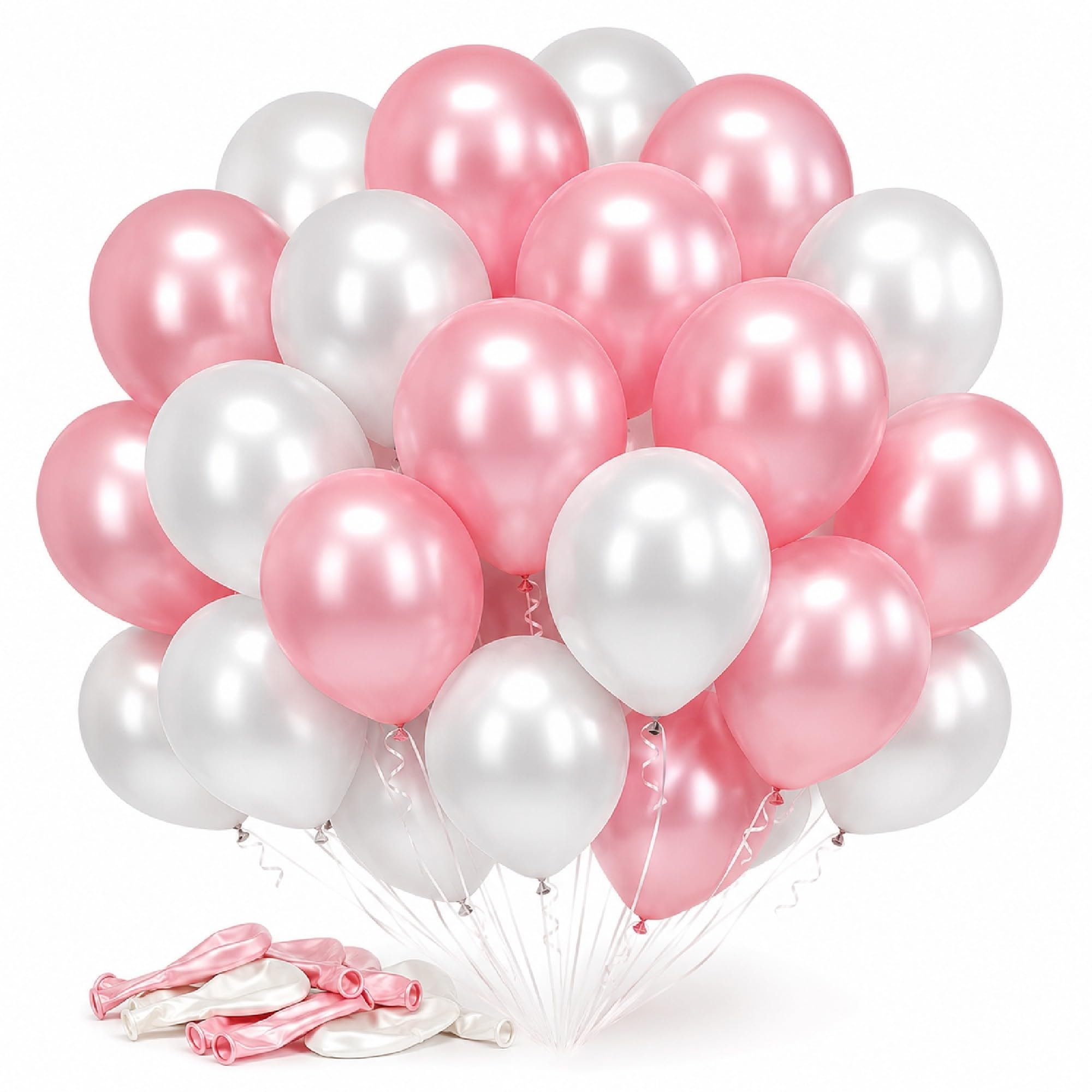 Balloonistics 50-Pack Metallic HD Pink & White Latex Balloons – Shiny Combo for Girls Birthday, Baby Shower, Bridal Shower & Soft Feminine Party Decoration