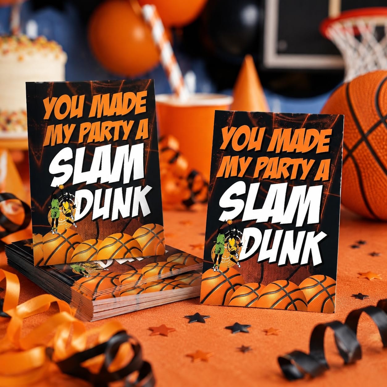 Balloonistics Basketball Theme Birthday Party Thank You Cards Sports Theme Return Gift Tags for Kids Premium Cardstock Note Cards for Party (Thank you Cards - Pack of 20)