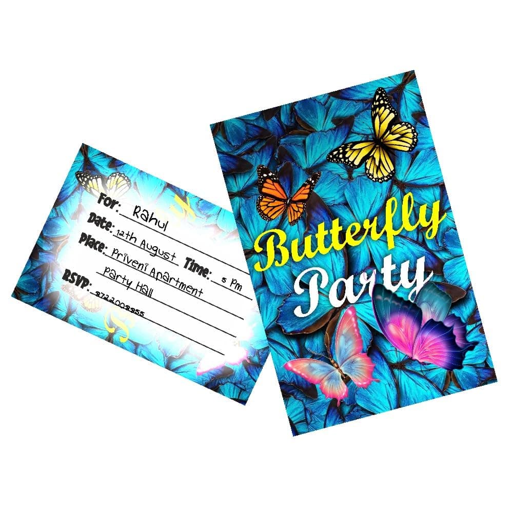 Balloonistics Butterfly Theme Birthday Invitation Cards - Pack of 10 Elegant "Fluttering" Invites with Envelopes - Double-Sided Cardstock Fill-in Invitations for Girls, Enchanted Garden & Fairy Party Supplies (Invite Cards - Pack of 10)