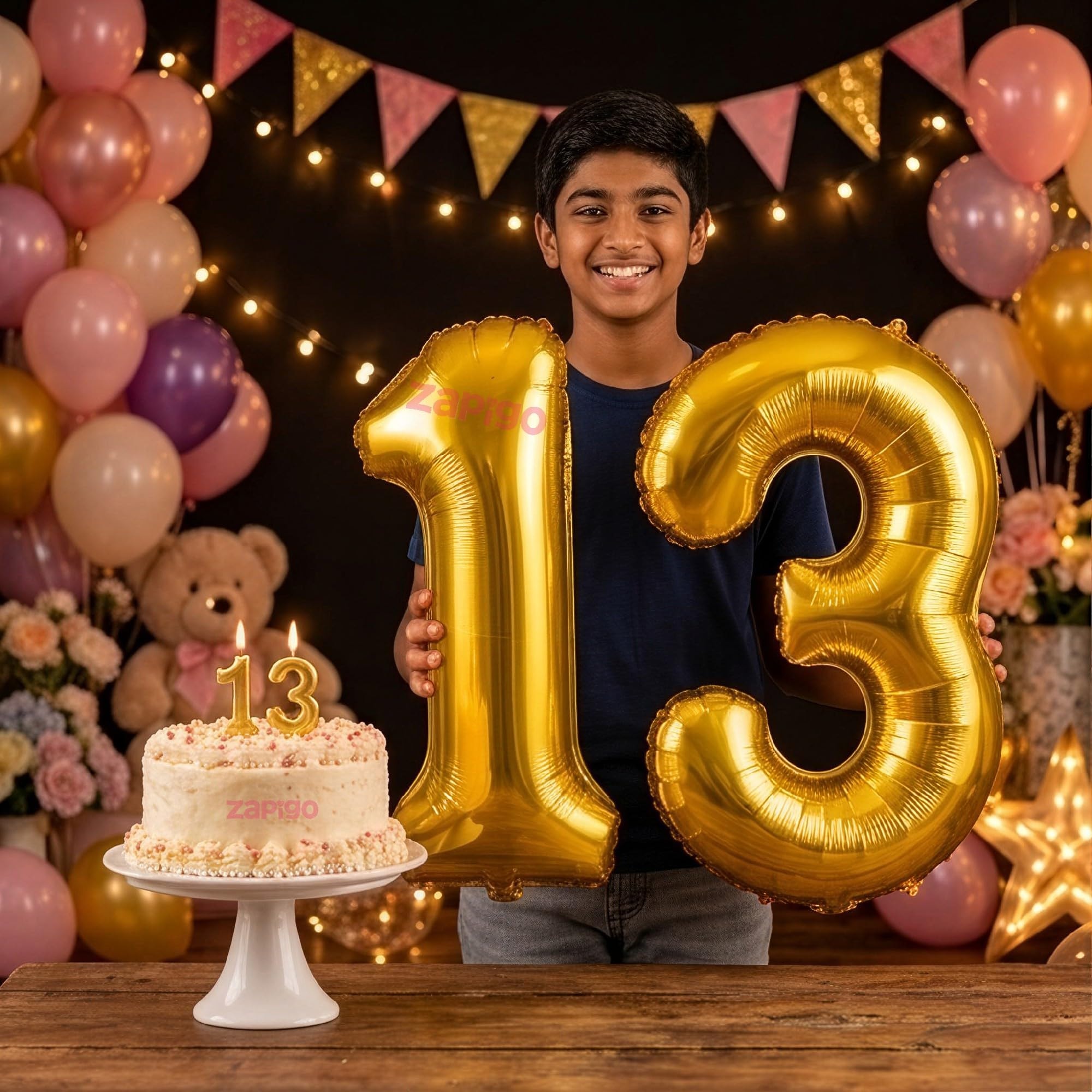 Balloonistics Gold 40-Inch Foil Number 13 Balloon with Matching Number Candle - Combo Set for 13th Birthday Decoration, Party Backdrop, Cake Table Decor