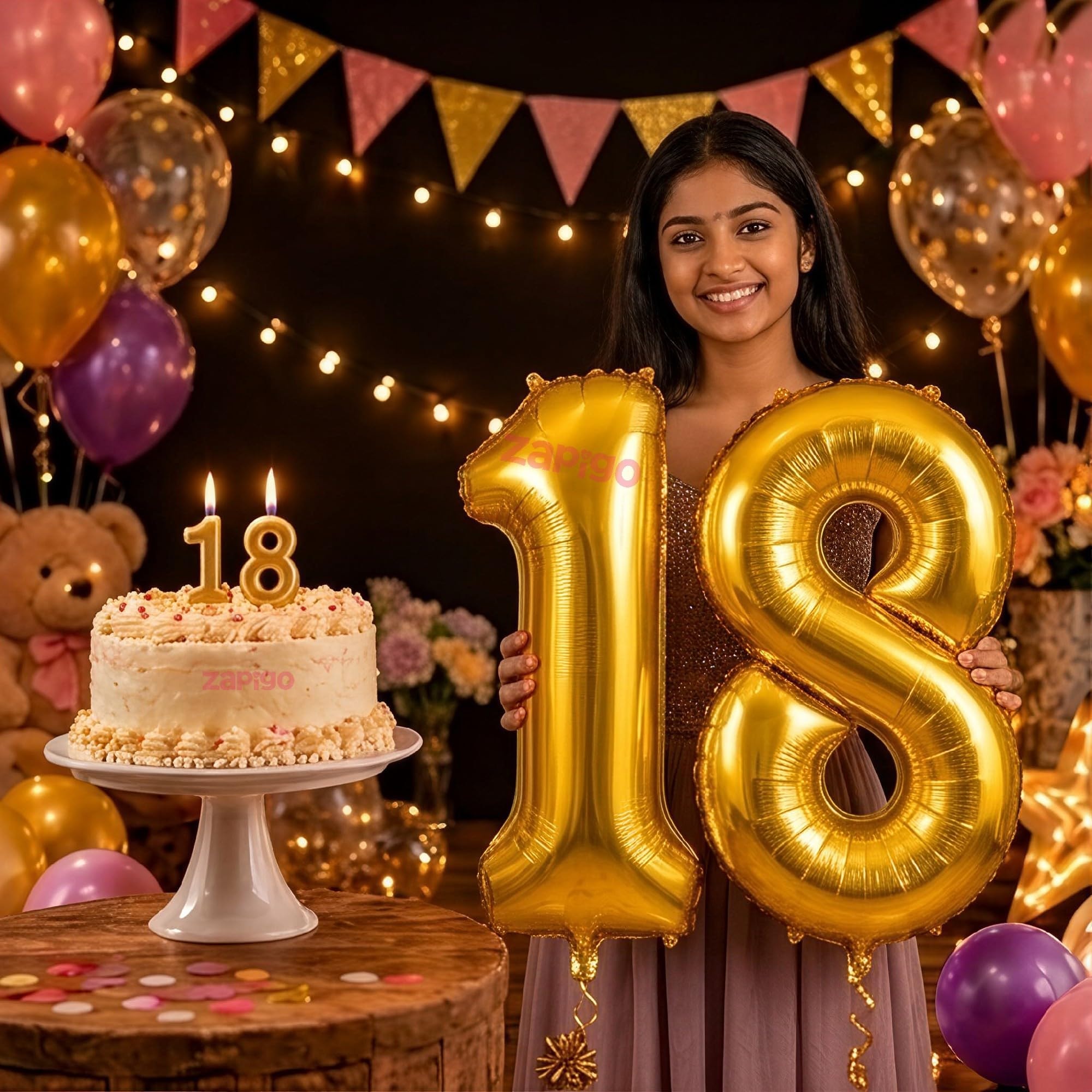 Balloonistics Gold 40-Inch Foil Number 18 Balloon with Matching Number Candle - Combo Set for 18th Birthday Decoration, Party Backdrop, Cake Table Decor, Photo Booth Prop
