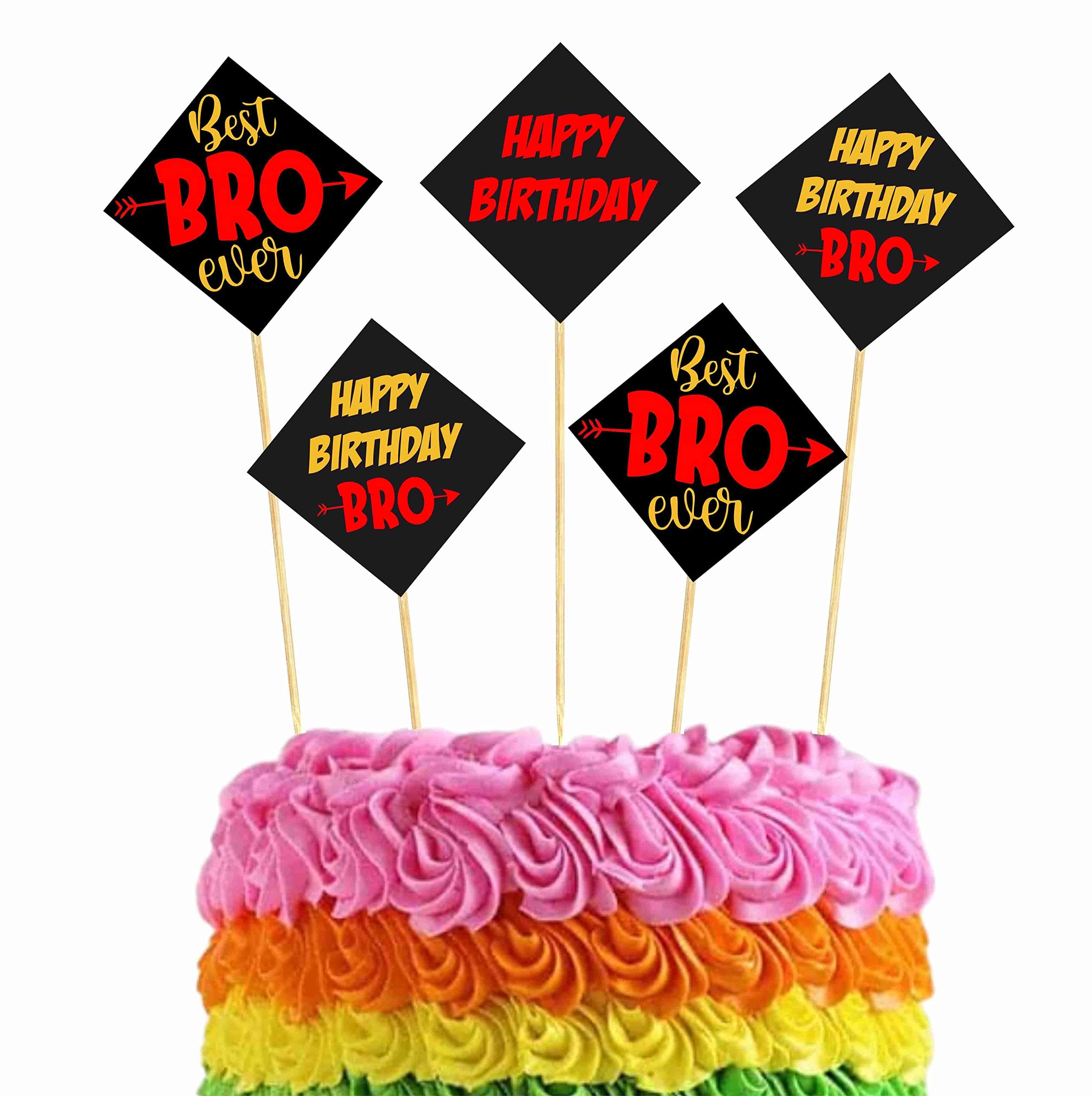 Balloonistics "Best Bro" Theme Cake Toppers (Pack of 10) - Premium Cardstock Brother’s Birthday Cake Decorations - World’s Best Brother Party Supplies, Sibling Celebration Toppers with Bamboo Sticks (Cake Topper - Pack of 10)