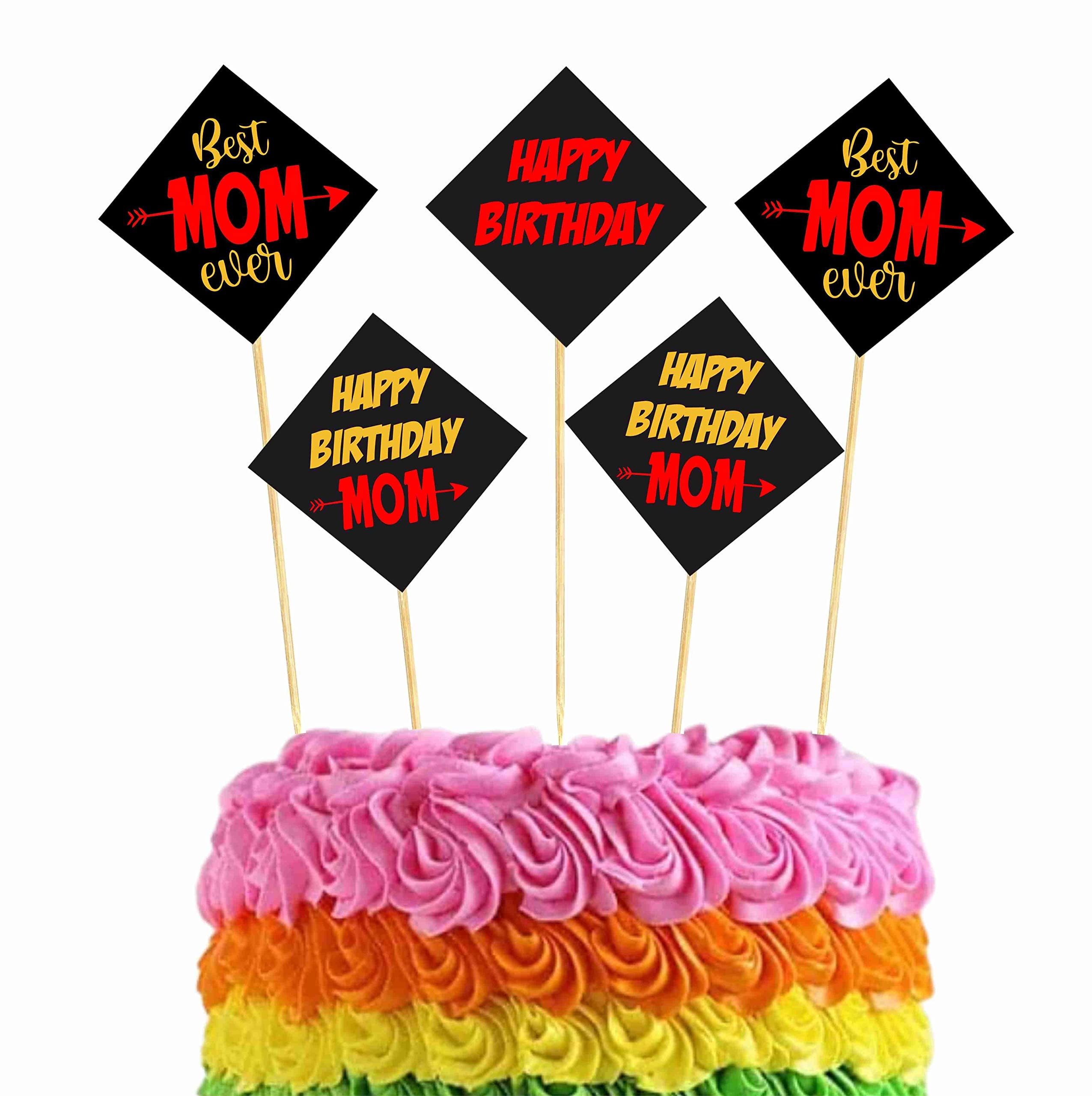 Balloonistics Best Mom Ever Cake Toppers Premium Cardstock Dessert Picks with Bamboo Sticks Elegant Decorations for Mother’s Birthday, Mother’s Day (Cake Topper - Pack of 10)