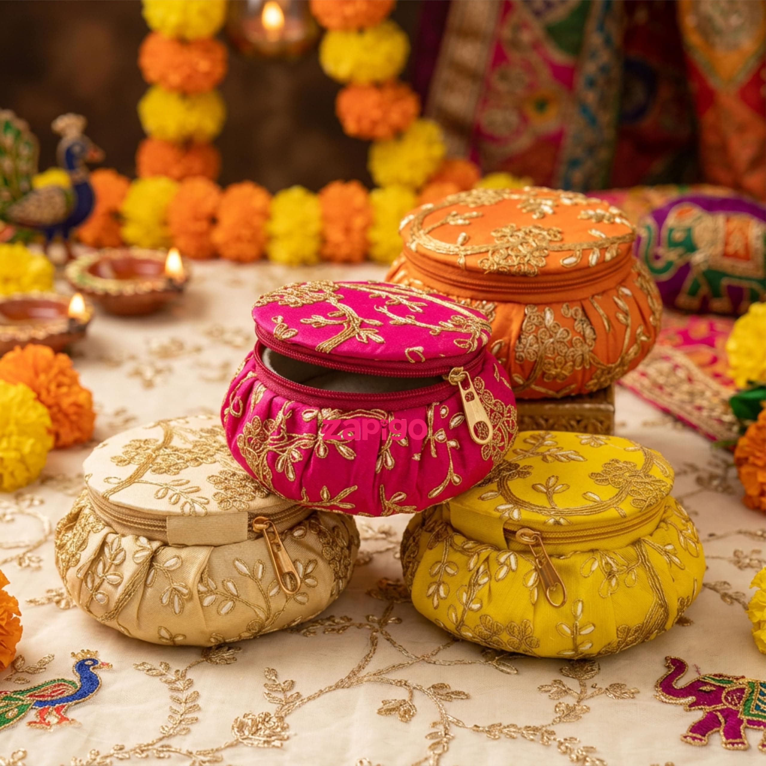 Habba Rajasthani Bangle Box for Women, Ethnic Decorative Bangle & Jewellery Storage Box, Traditional Wedding & Festive Return Gift (Haldi Kumkum, Karva Chauth, Navratri, Diwali), Pack of 5
