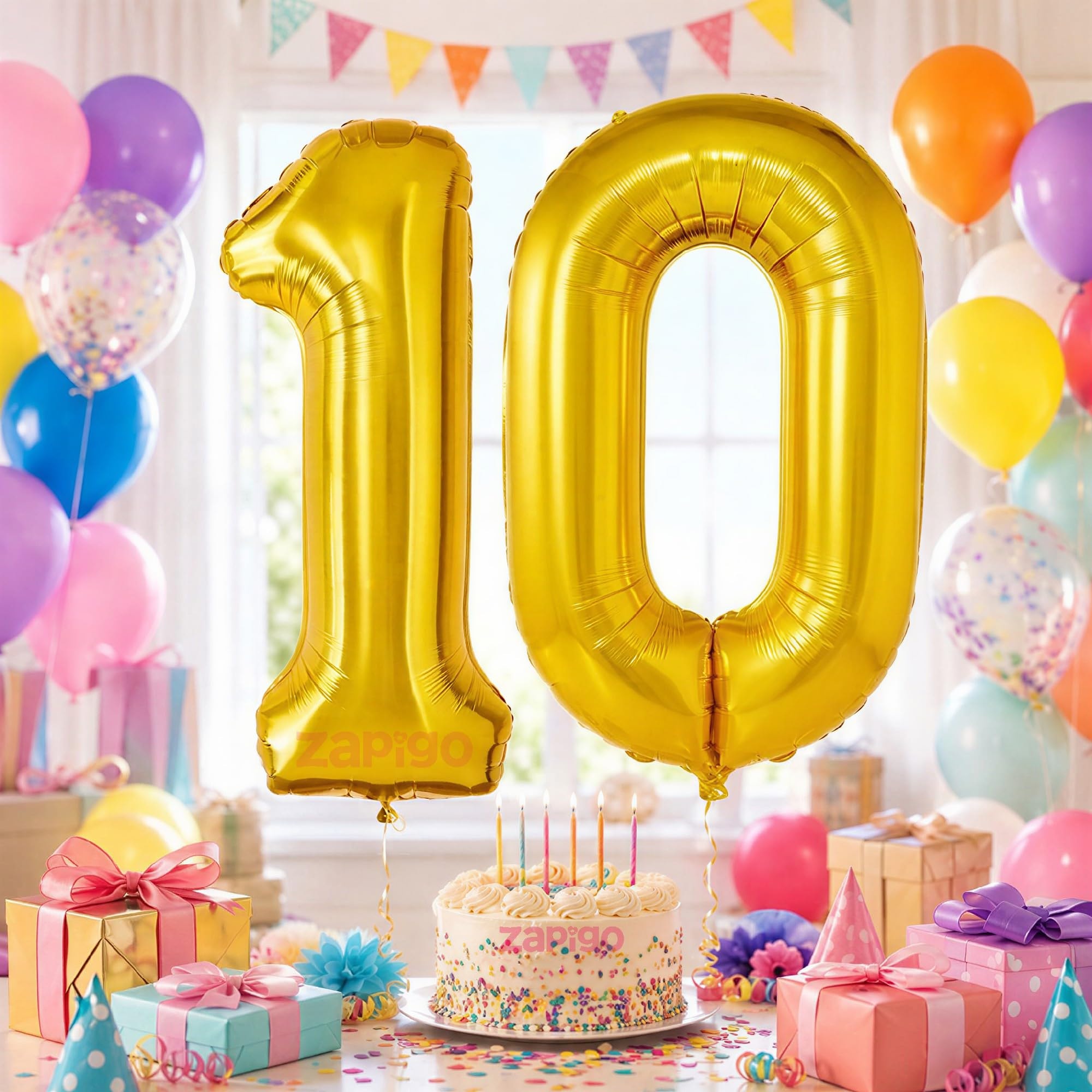 Balloonisctics Gold Balloon Number for Party Decoration Choose Numbers Make Your Own Custom Numbers for Party with 16 inch Golden Color Foil Numbers (Number 10)