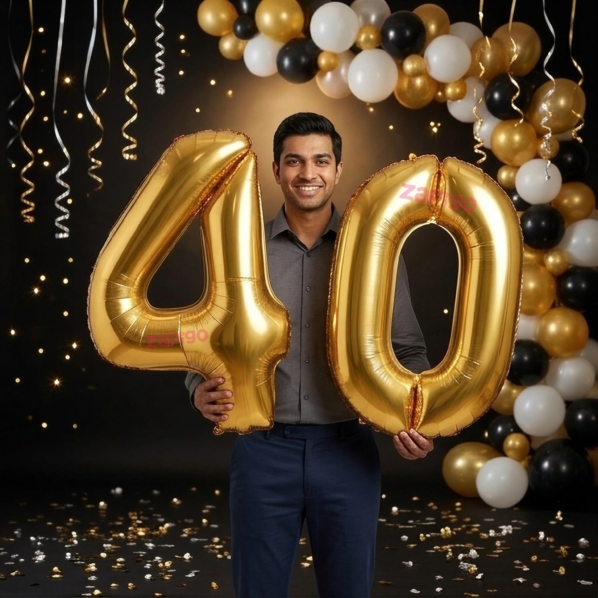 Balloonistics Gold 40-Inch Foil Number 40 Balloon - Fill with Helium or Air for 40th Birthday, Anniversary, Retirement Party Decoration, Photo Booth Backdrop, Cake Table Decor