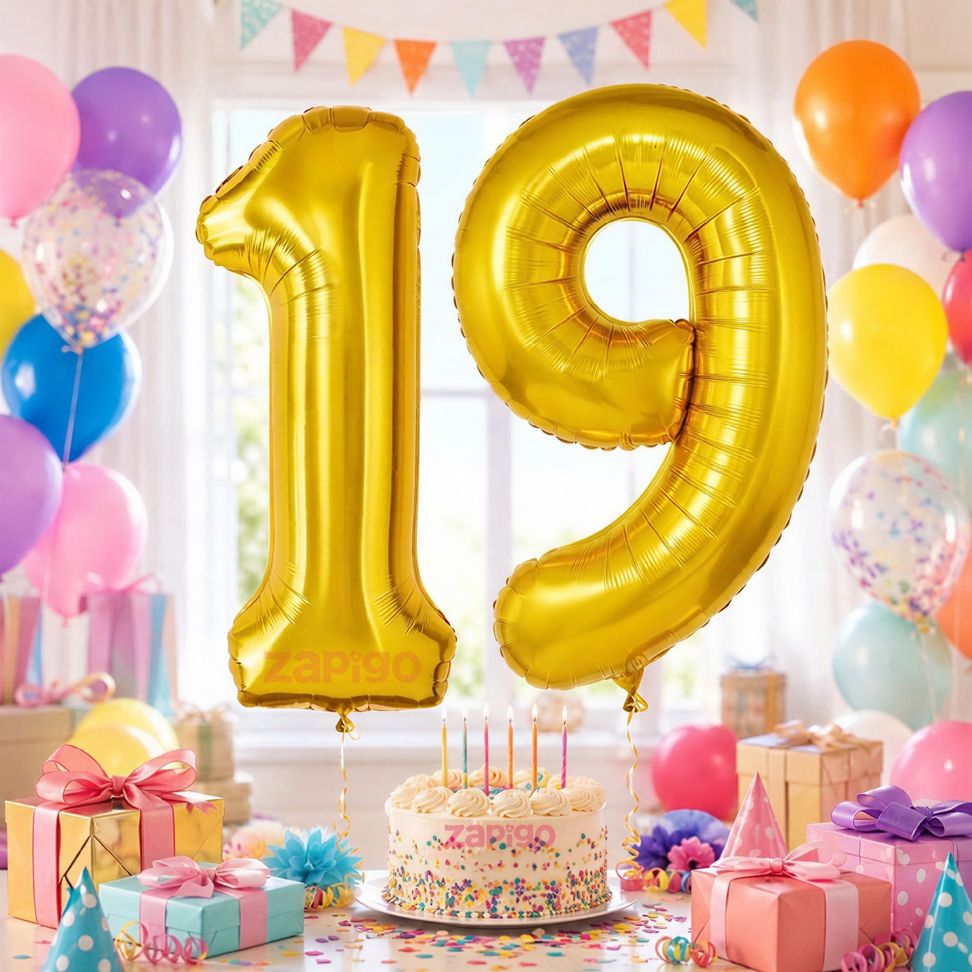 Balloonisctics Gold Balloon Number for Party Decoration Choose Numbers Make Your Own Custom Numbers for Party with 16 inch Golden Color Foil Numbers (Number 19)